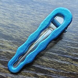 Neon Blue Teal Shimmer Hair Clip Wavy Hand Painted Indie Accessories